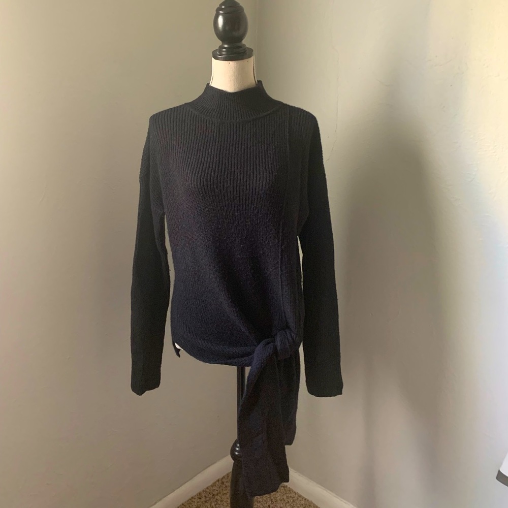 Halogen black mock turtleneck side tie sweater size small - Picture 2 of 10